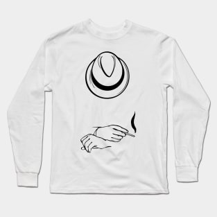 Silhouette of Man in Hat with Cigarette Long Sleeve T-Shirt